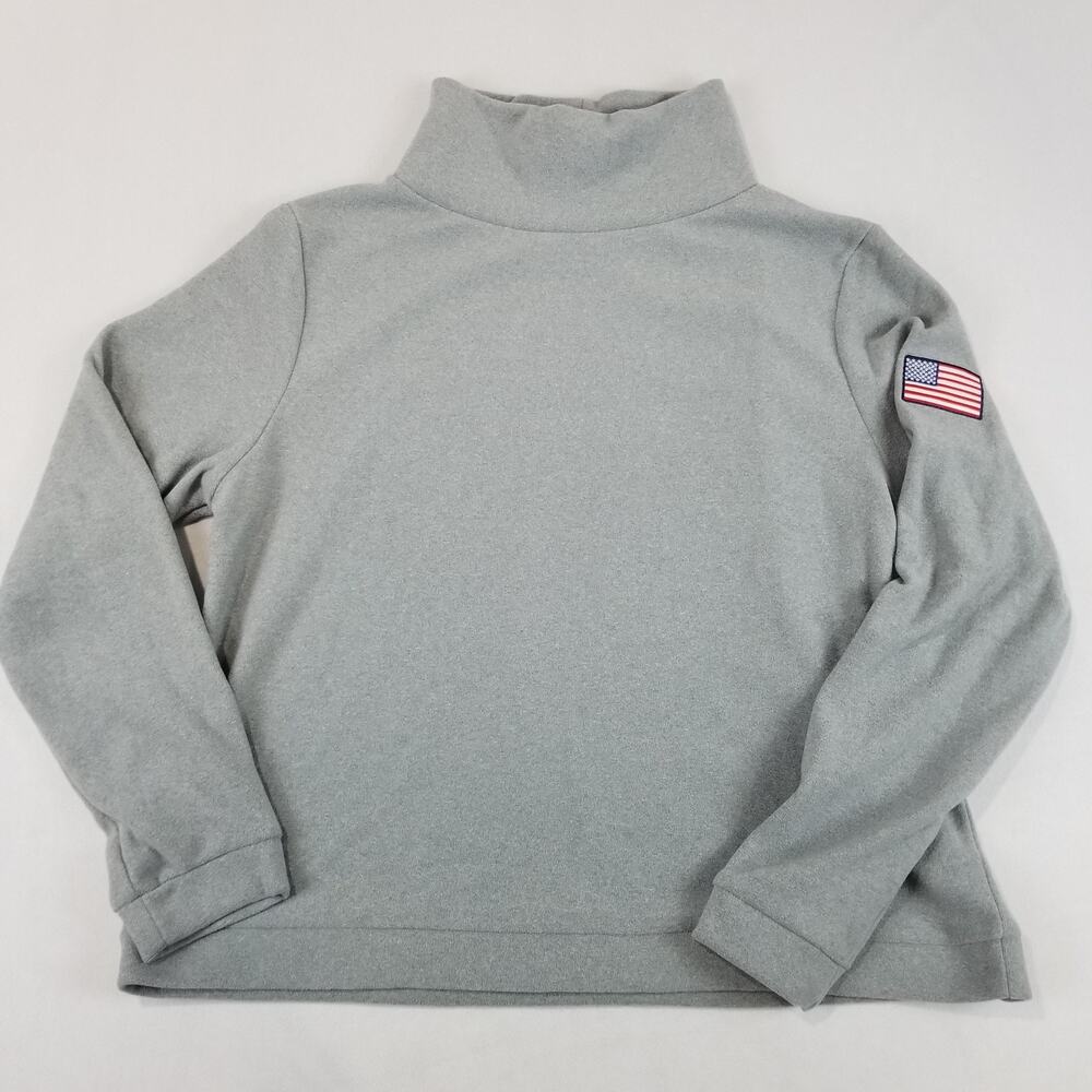 Dudley Stephens Sweater Womens XL Gray Fleece Turtleneck USA Flag Patch